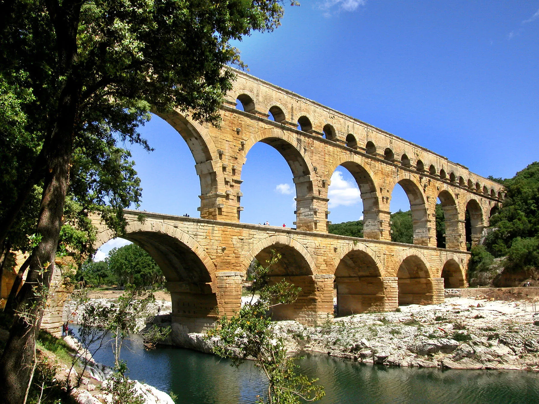 This is the most photogenic link of the Pont du Gard, the 30-mile-long aqueduct the ancient Romans built to bring water to their city of Nîmes
