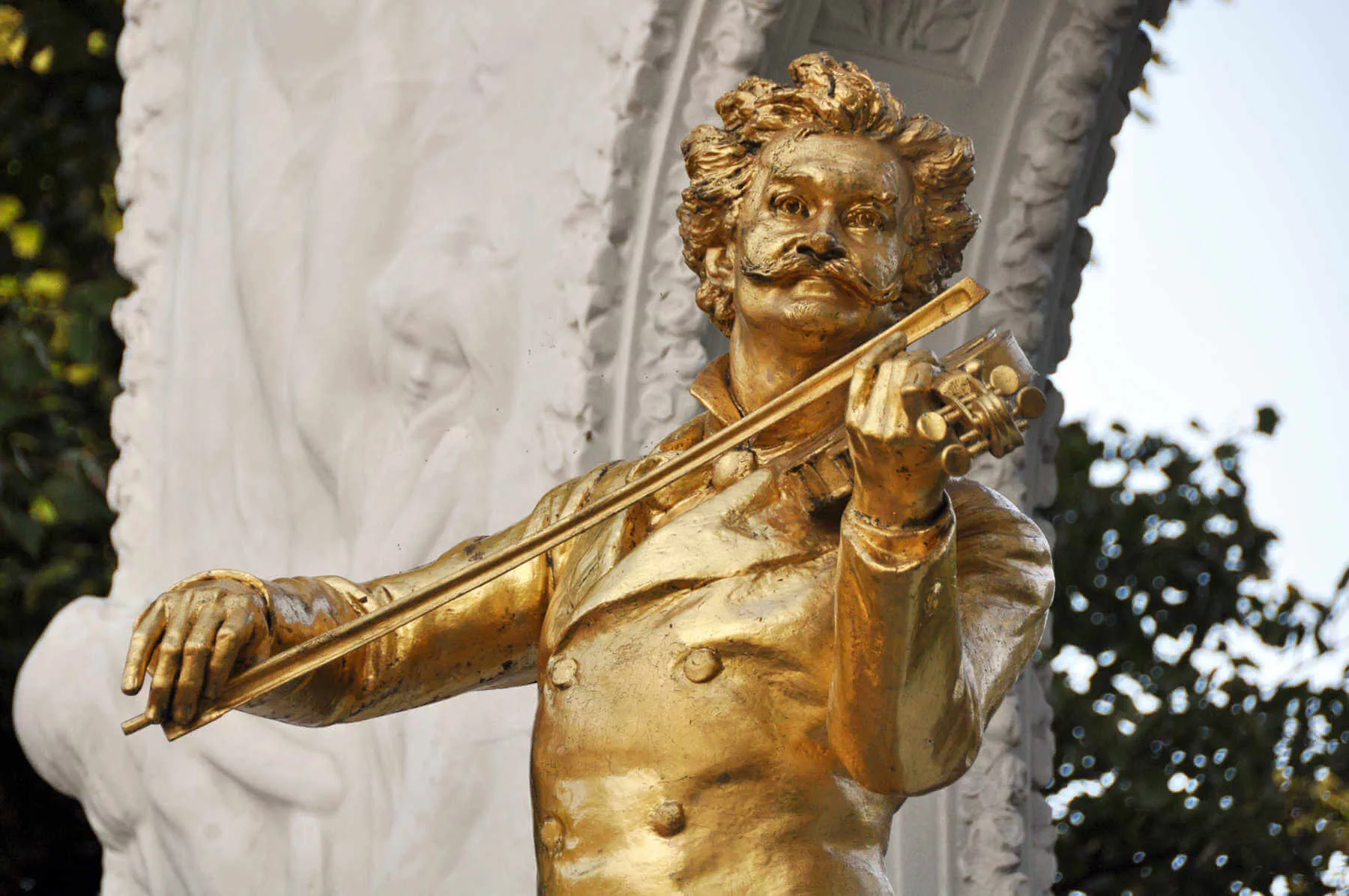 This famous golden statue of Johann Strauss with his violin sits outside the Kursalon in Vienna's City Park