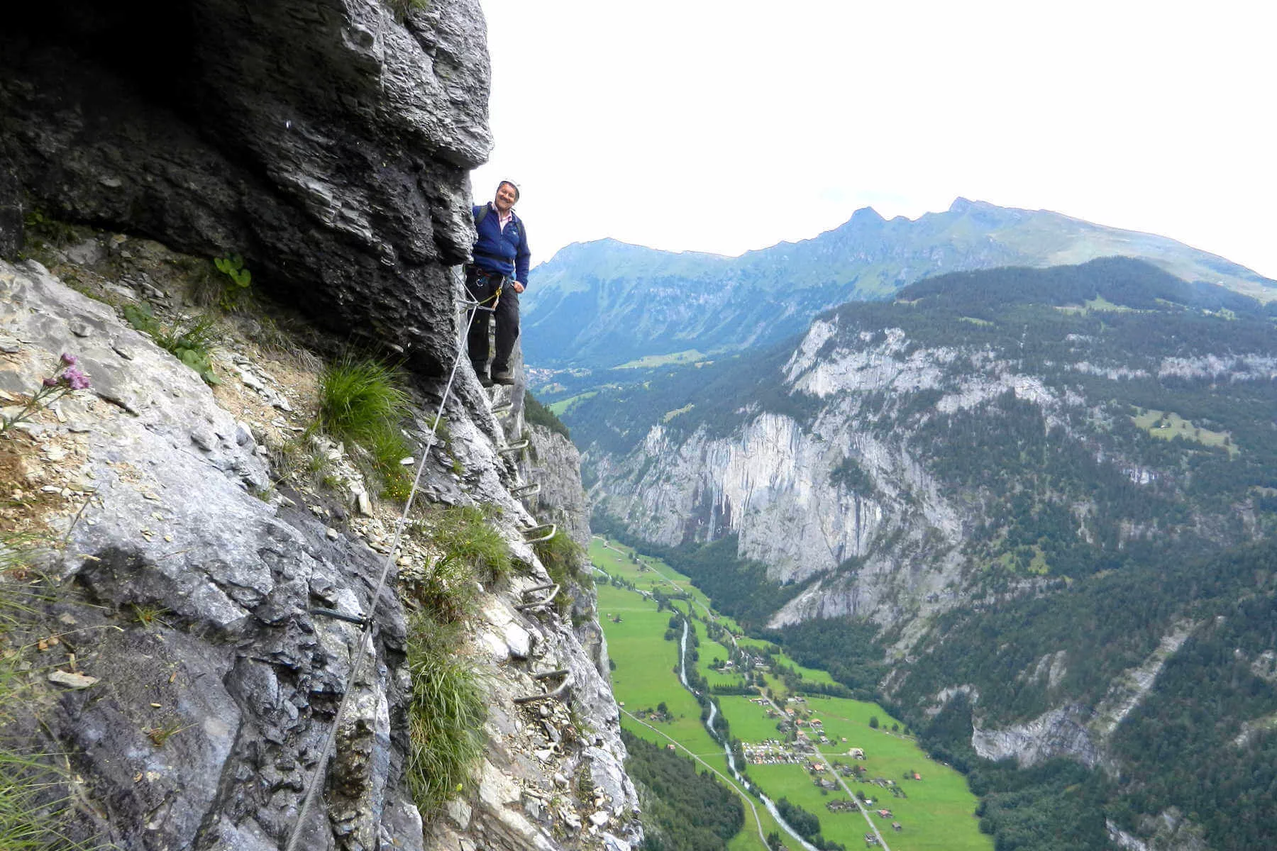 For the thrill of a lifetime in Switzerland, try hiking along a via ferrata, a mountain route with fixed cables, metal loops, and ladders