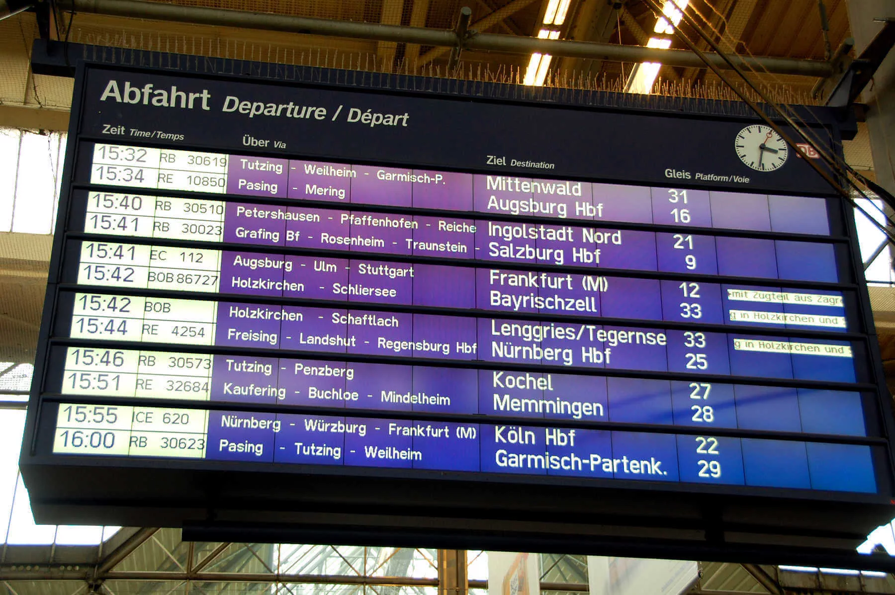 Schedule boards in European train stations have all the information you need to be on your way: departure times, routing, destinations, and track numbers