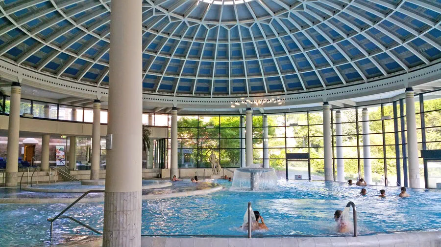 An elegant pool at Baden-Baden's Caracalla Thermal Baths (where swimmers do wear swimsuits)