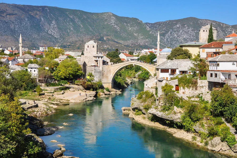 Mostar's Old Bridge — a 21st-century reconstruction of the 16th-century original — is traditionally considered the point where East meets West