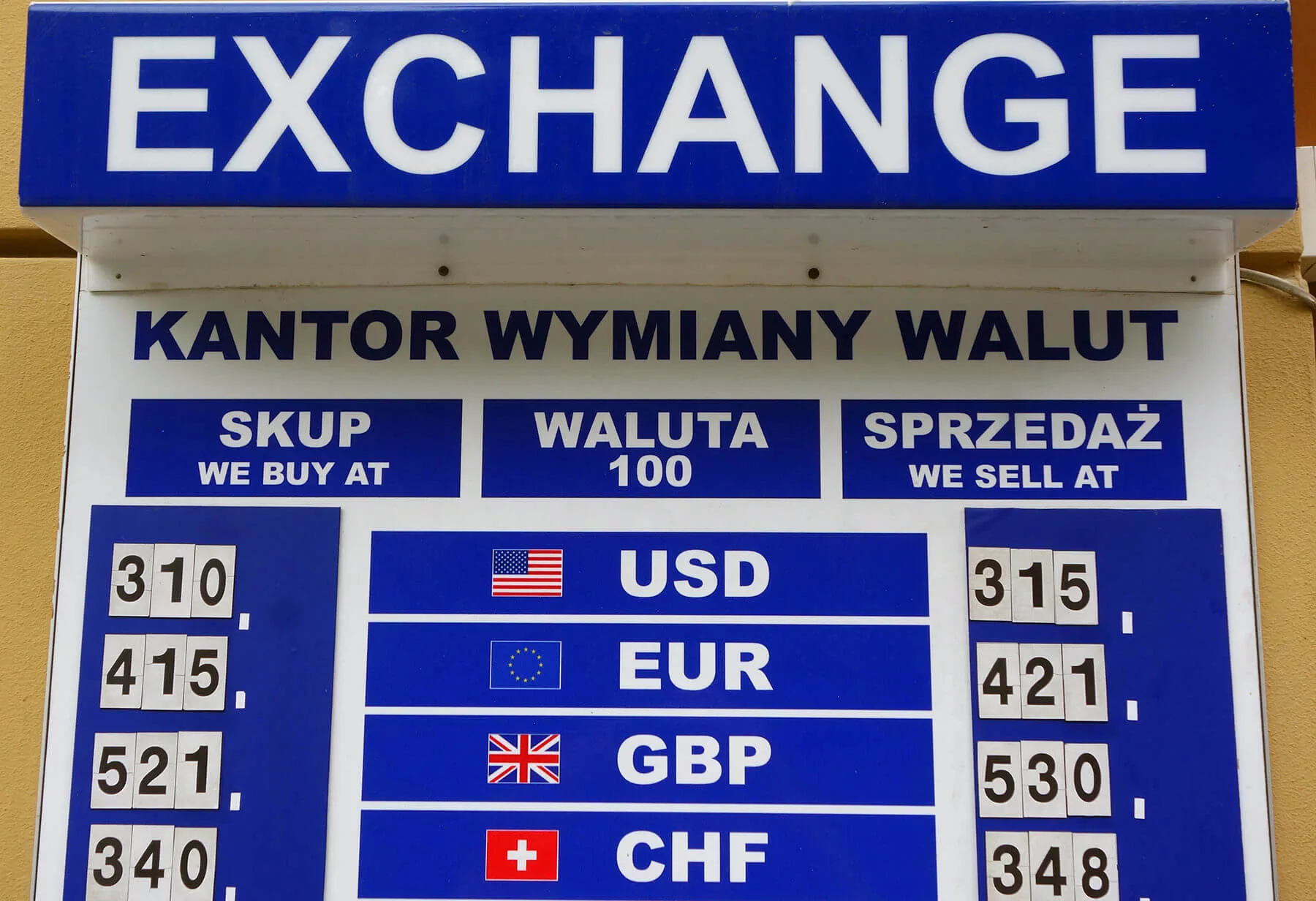 The small gap between the buying and selling rates suggests this Polish exchange bureau is a good deal